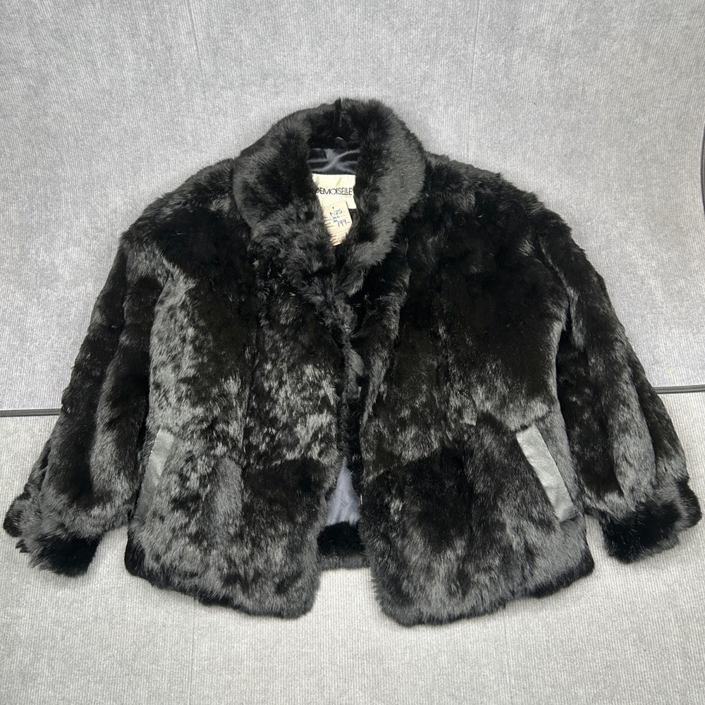 Mademoiselle Furs Vintage Black Fur y2k Jacket Shawl Collar Mid Length Size M HK